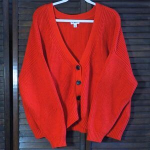 The Drop Chunky Knit Cardigan Sweater 2XL - Red Knit Oversized Women's Cardigan